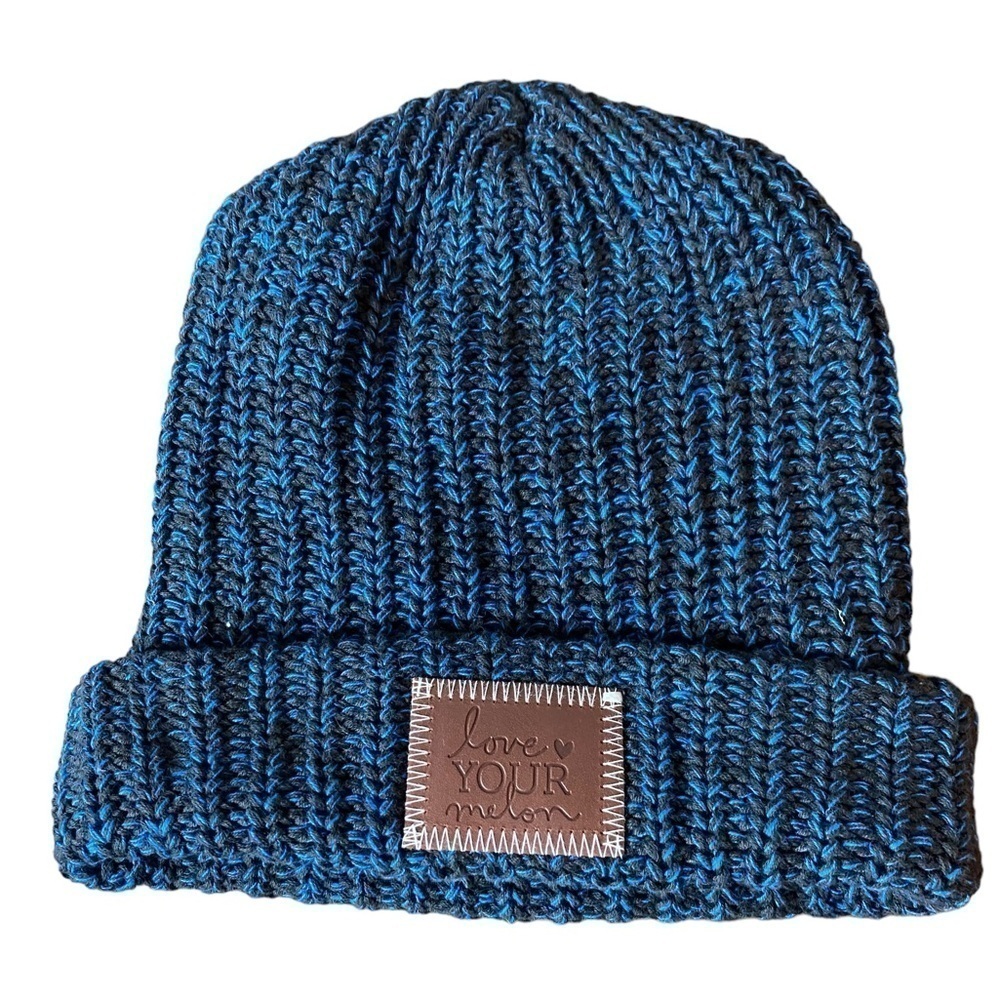 Love Your Melon Blue Grey Stripe Heather Knit Beanie Women's One Size